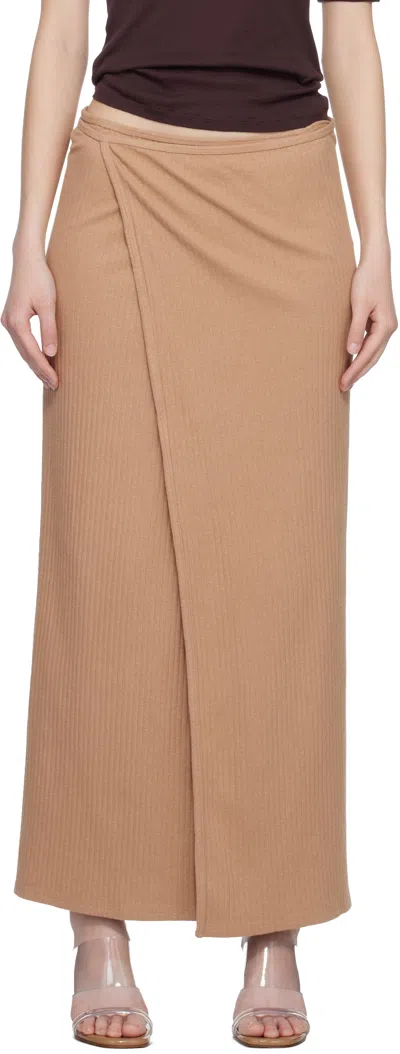 Baserange Tan Organic Cotton Fleece Brig Maxi Skirt In Brown