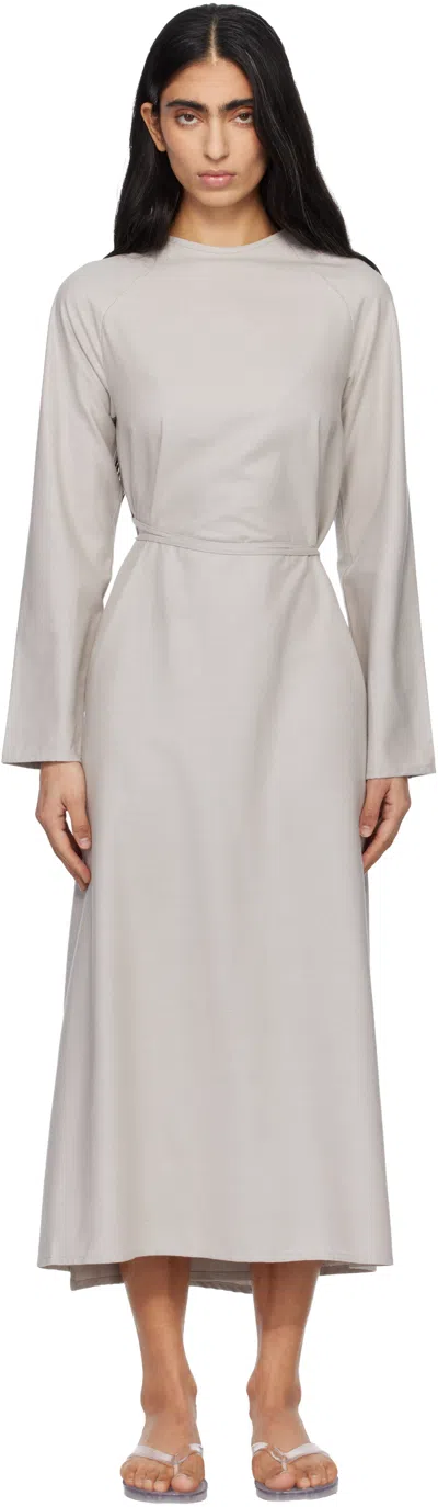 Baserange Taupe Long Sleeve Apron Maxi Dress In Gray