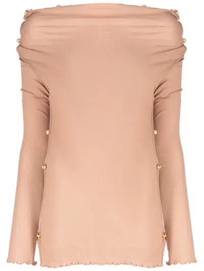 Baserange Tav Bead-embellished Ribbed-knit Jumper In Pink