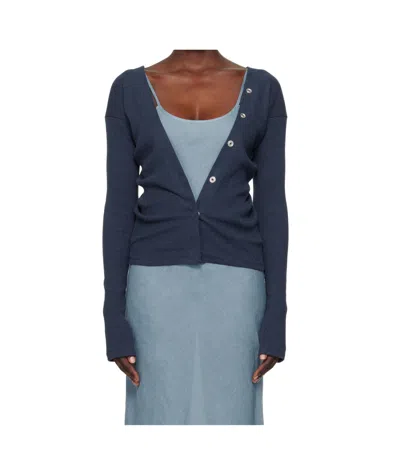 Baserange Blue Tav Snaps Cardigan In Ampera Blue