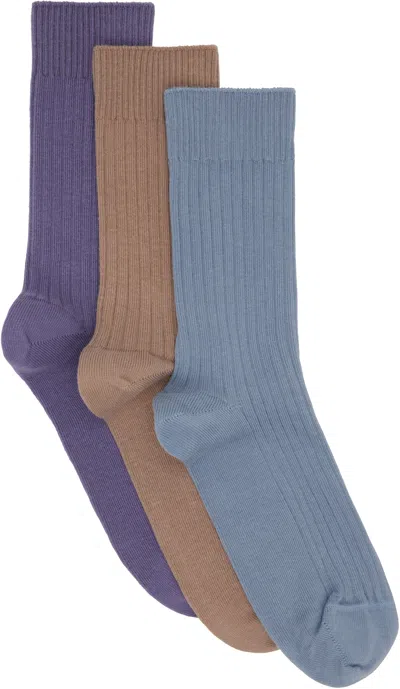 Baserange Three-pack Multicolor Cotton Rib Overankle Socks