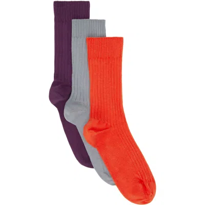 Baserange Three-pack Multicolor Rib Overankle Socks