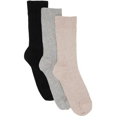 Baserange Three-pair Multi-color Cotton Rib Overankle Mid-tube Socks