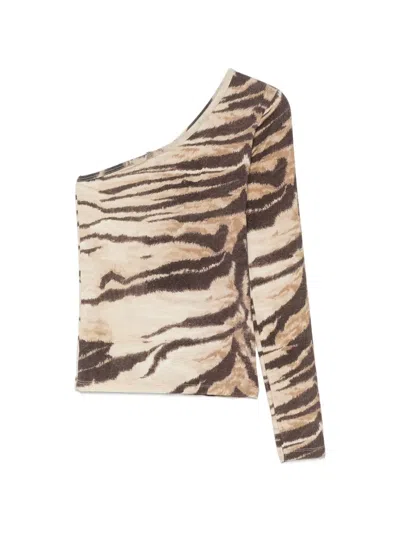 Baserange Tiger-print One-shoulder Blouse In Neutrals