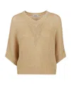 Baserange Beige Linen And Cotton Blend Poncho