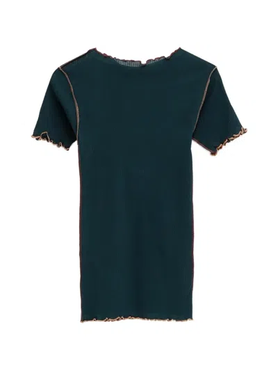 Baserange Vein Ribbed Lettuce-trim T-shirt In Green