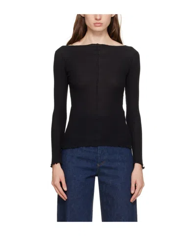 Baserange Vertical-seamed Ribbed-knit Jumper In Black