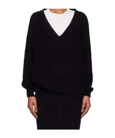 Baserange V-neck Cotton Sweater In Black