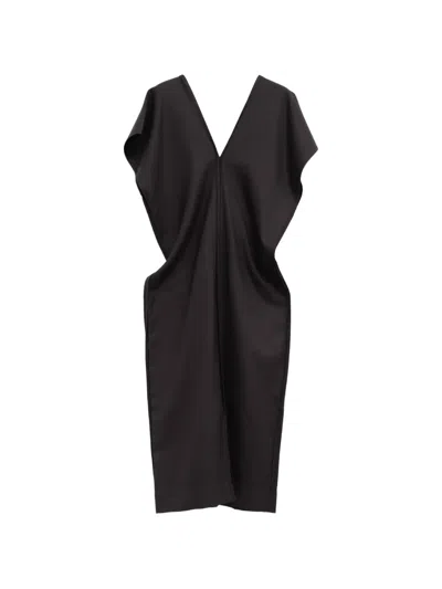 Baserange V-neck Draped Midi Dress In Black