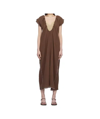 Baserange Brown Max Crinkle Linen Maxi Dress