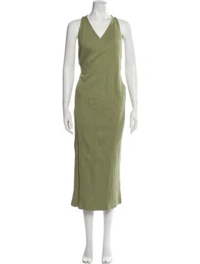 Pre-owned Baserange V-neck Long Dress In Green