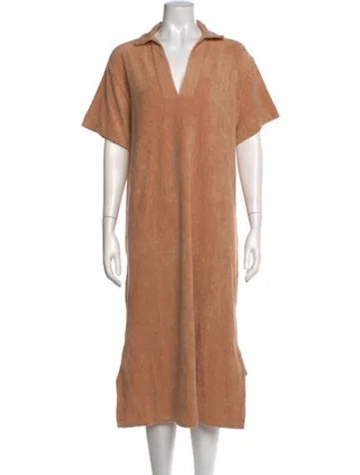 Pre-owned Baserange V-neck Midi Length Dress In Brown
