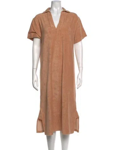 Pre-owned Baserange V-neck Midi Length Dress In Brown