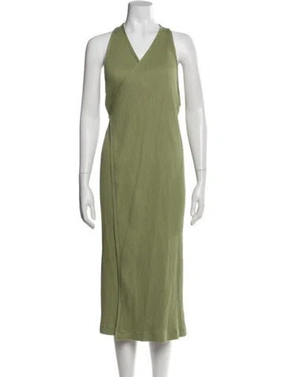 Pre-owned Baserange V-neck Midi Length Dress In Green