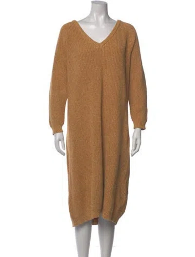 Pre-owned Baserange V-neck Midi Length Dress In Yellow