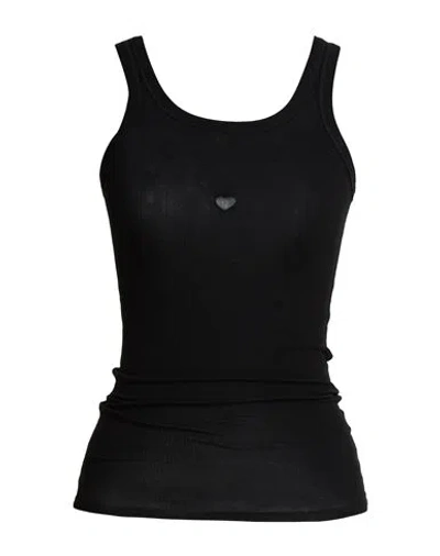 Baserange Woman Tank Top Black Size Xl Organic Cotton, Elastane