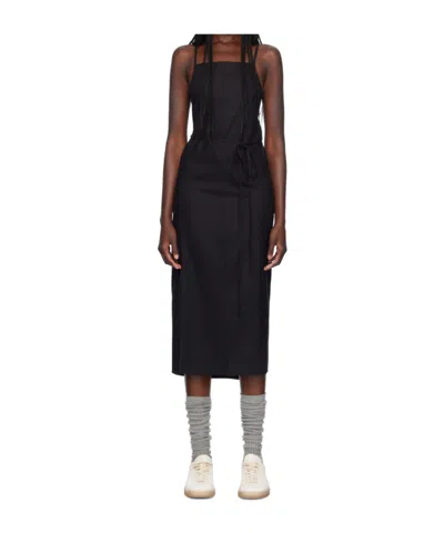 Baserange Yumi Apron Silk Midi Dress In Black