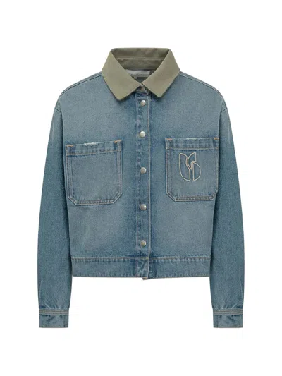 Bash Ba&sh Vigilio Denim Jacket Khaki Collar In Blue