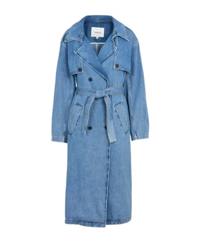 Bash Belted Denim Trench Coat In Blue