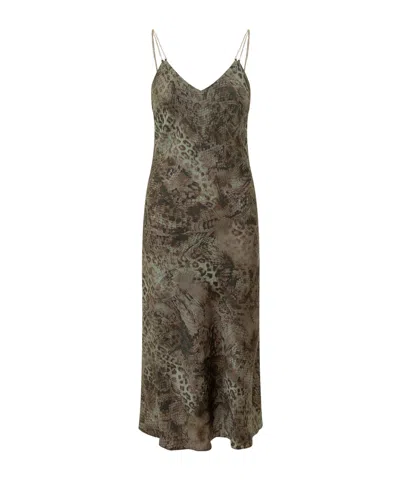 Bash Animal-print V-neck Midi Dress In Green
