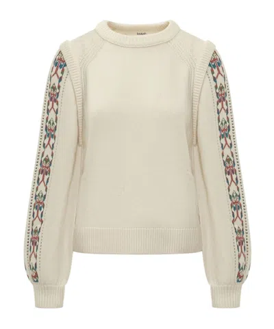 Bash Elda Patterned Sleeve Knitted Sweater In Nude