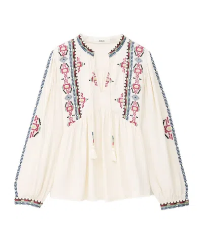 Bash Embroidered Tassel Blouse In White