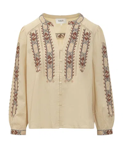 Bash Faustina Embroidered Buttoned Top In Brown