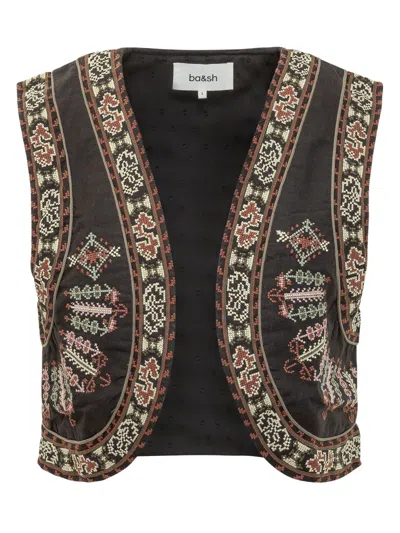 Bash Fosca Embroidered Vest Jacket In Black