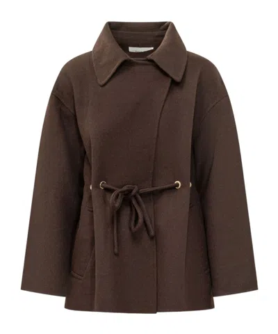 Bash Kam Belted Short Coat In Brown