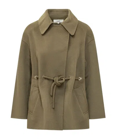 Bash Kam Belted Short Coat In Olive Brown