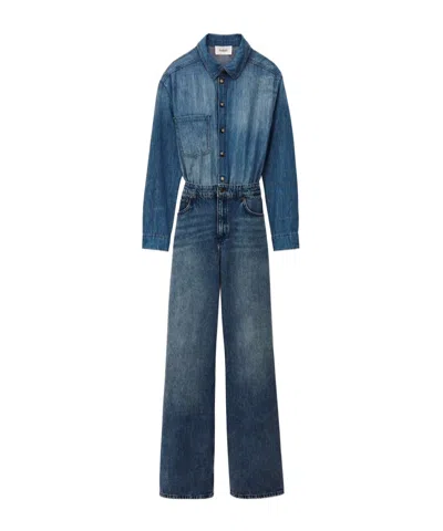 Bash Long-sleeved Denim Jumpsuit In Blue