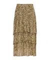 Bash Midi Printed Ruffled Skirt In Light Brown