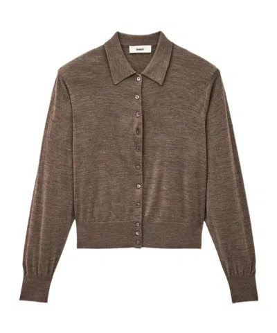 Bash Polo Knit Cardigan In Brown