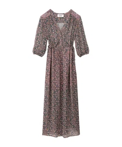Bash Printed V-neck Midi Dress In Multi