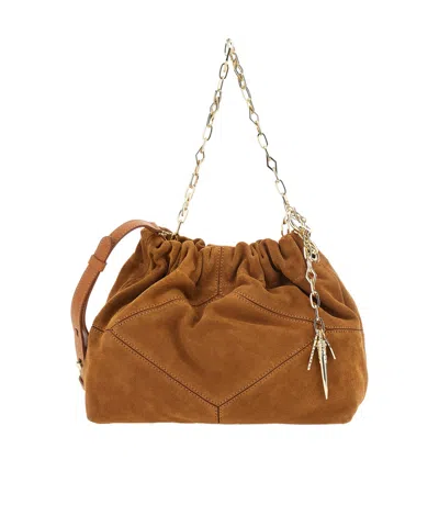 Bash Ruched Chain Strap Shoulder Bag In Brown