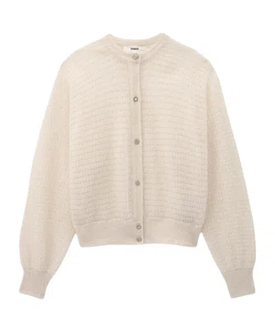 Bash Single-breasted Long-sleeve Knit Top In White