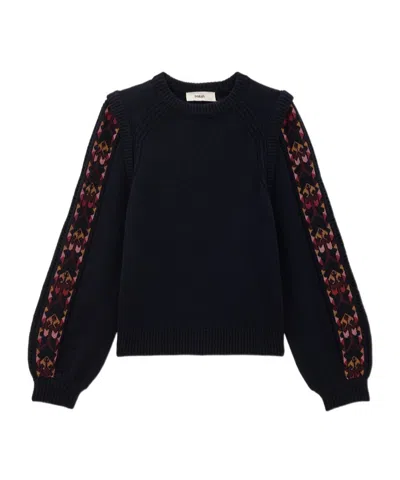 Bash Sleeve Intarsia Crew Neck Sweater In Blue