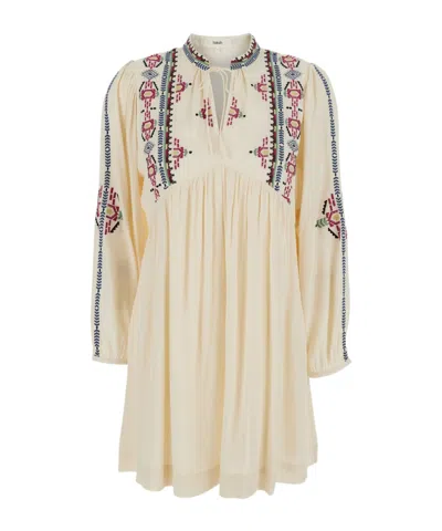 Bash Telma Embroidered Long-sleeve Dress In Neutral