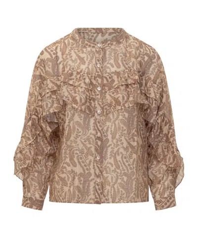 Bash Tunella Ruffled Printed Top In Brown