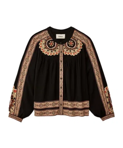 Bash Valda Embroidered Button-up Top In Black
