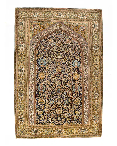 Bashian One Of A Kind Persian Kum W Silk Area Rug, 6'9 X 10'1 In Dark/blue