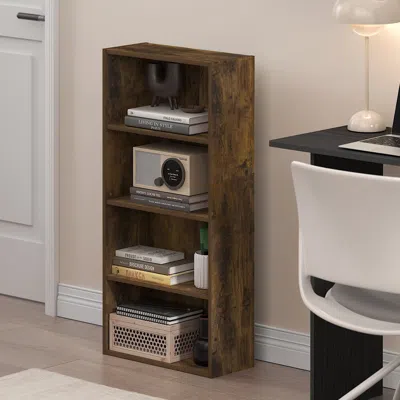 Basic 4-tier Open Shelf Bookcase, Bookshelf, Storage Organizer, 7 X 17 X 35, Amber Pine