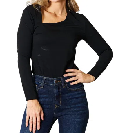 Basic Bae Asymmetrical Neck Long Sleeve Top In Black
