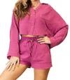 Basic Bae Chic Two-piece Button-up Set In Fuchsia In Pink
