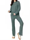 Basic Bae Full Size Ribbed Drawstring Hooded Top And Straight Pants Set In Deep Teal