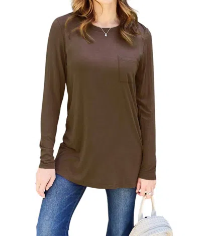 Basic Bae Luxe Long Sleeve Top With Pockets In Chocolate In Gold