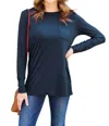 Basic Bae Luxe Long Sleeve Top With Pockets In Dark Navy In Blue