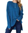 Basic Bae Ribbed Half Button Long Sleeves In Blue
