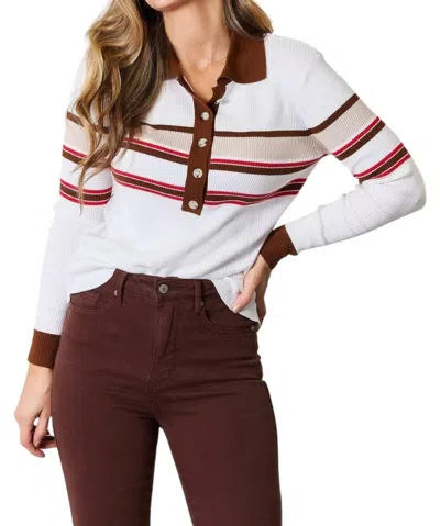 Basic Bae Sophisticated Striped Rib-knit Blouse In Beige