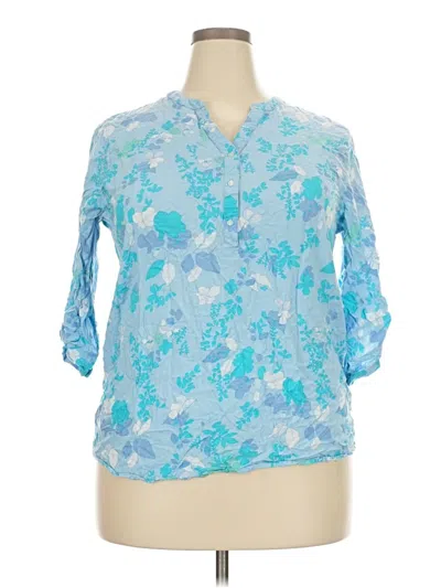Pre-owned Basic Editions 3/4 Sleeve Blouse In Blue